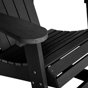 Flash Furniture Savannah Poly Resin Wood Adirondack Rocking Chair - All Weather Black Polystyrene - Stainless Steel Hardware