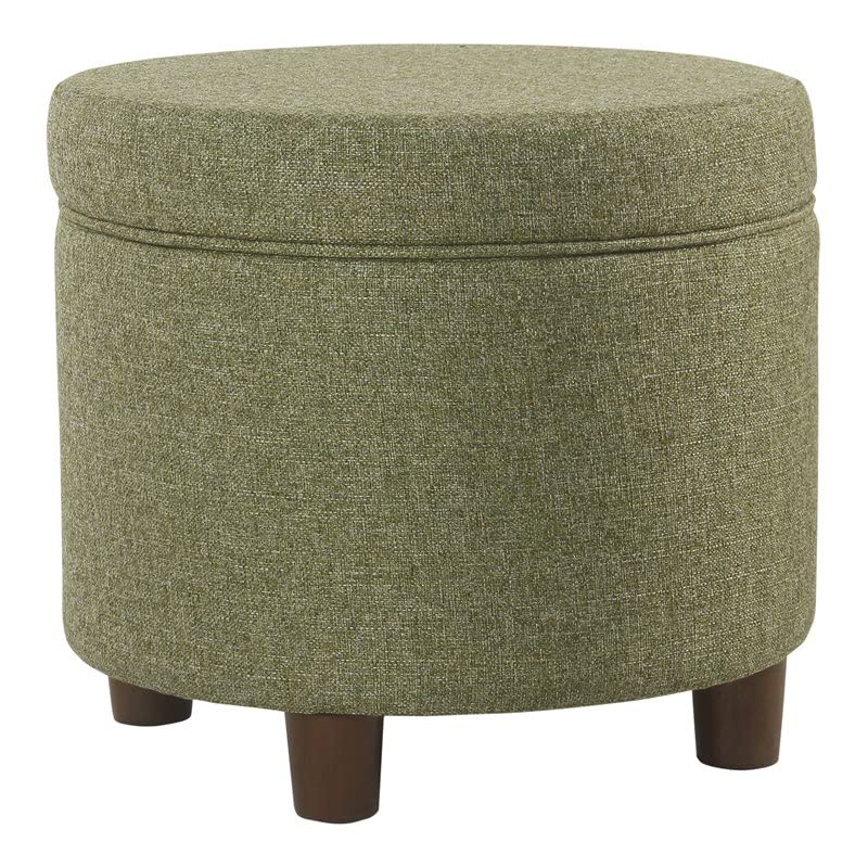 Homepop Home Decor | Upholstered Round Storage Ottoman | Ottoman with Storage for Living Room & Bedroom, Green Tweed