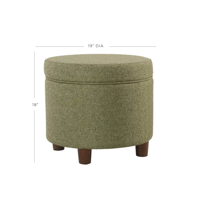 Homepop Home Decor | Upholstered Round Storage Ottoman | Ottoman with Storage for Living Room & Bedroom, Green Tweed