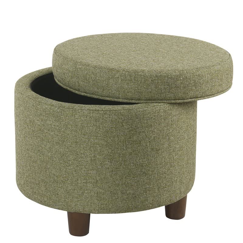 Homepop Home Decor | Upholstered Round Storage Ottoman | Ottoman with Storage for Living Room & Bedroom, Green Tweed