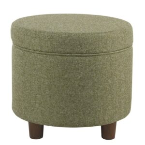 Homepop Home Decor | Upholstered Round Storage Ottoman | Ottoman with Storage for Living Room & Bedroom, Green Tweed