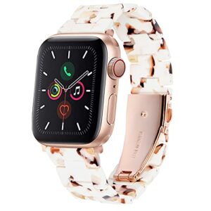hopo compatible with apple watch band 38mm 40mm 42mm 44mm thin light resin strap bracelet with stainless steel buckle replacement for iwatch series 8 7 6 5 4 3 2 1 se (nougat white/rose gold,38/40/41mm)