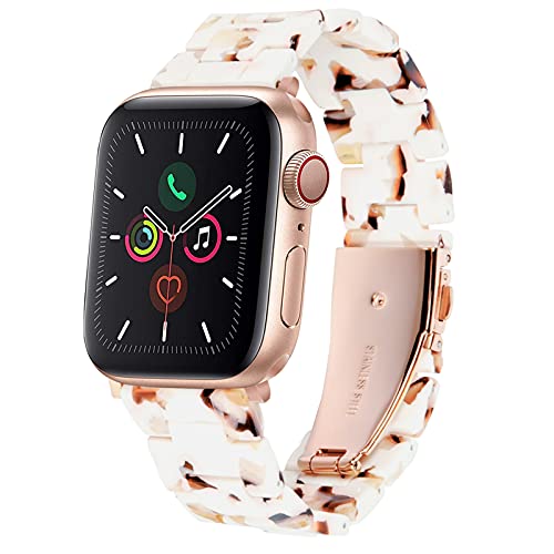 HOPO Compatible With Apple Watch Band 38mm 40mm 42mm 44mm Thin Light Resin Strap Bracelet With Stainless Steel Buckle Replacement For iWatch Series 8 7 6 5 4 3 2 1 SE (Nougat White/Rose Gold,38/40/41mm)