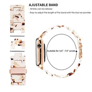 HOPO Compatible With Apple Watch Band 38mm 40mm 42mm 44mm Thin Light Resin Strap Bracelet With Stainless Steel Buckle Replacement For iWatch Series 8 7 6 5 4 3 2 1 SE (Nougat White/Rose Gold,38/40/41mm)