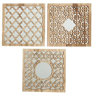 whw whole house worlds hamptons lattice framed mirrors, set of 3, square panels, brilliant reflective glass, rustic wood grain, mdf, 11.75 x 11.75 inches