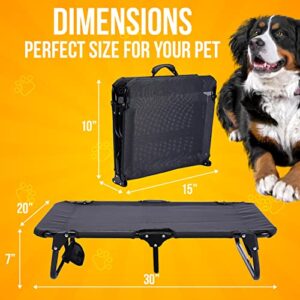 Elevated Dog Cot with Steel Frame – Foldable Raised Play & Rest Bed for Dogs & Cats – Heavy Duty Strong Material Dog Bed, No Assembly Required – Comfortable Pet Cot with Bonus Storage Bag