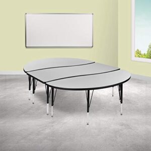Flash Furniture 3 Piece 86" Oval Wave Collaborative Grey Thermal Laminate Activity Table Set - Height Adjustable Short Legs