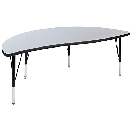 Flash Furniture 3 Piece 86" Oval Wave Collaborative Grey Thermal Laminate Activity Table Set - Height Adjustable Short Legs