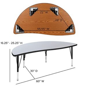 Flash Furniture 3 Piece 86" Oval Wave Collaborative Grey Thermal Laminate Activity Table Set - Height Adjustable Short Legs