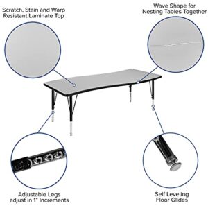 Flash Furniture 3 Piece 86" Oval Wave Collaborative Grey Thermal Laminate Activity Table Set - Height Adjustable Short Legs