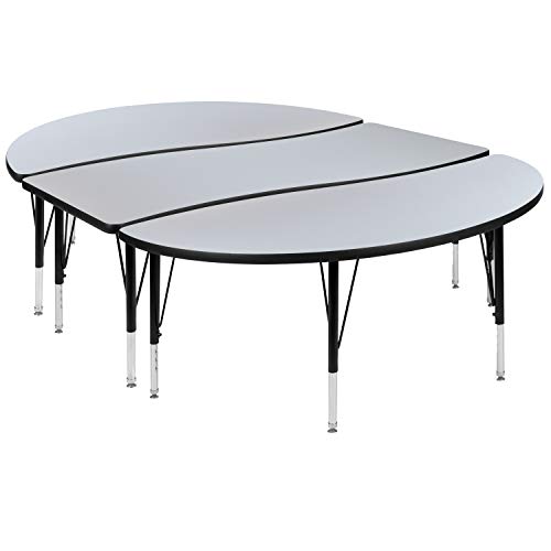 Flash Furniture 3 Piece 86" Oval Wave Collaborative Grey Thermal Laminate Activity Table Set - Height Adjustable Short Legs