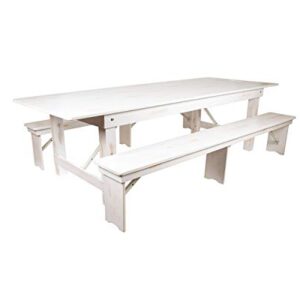 Flash Furniture HERCULES Series 9' x 40" Antique Rustic White Folding Farm Table and Two Bench Set