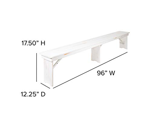 Flash Furniture HERCULES Series 9' x 40" Antique Rustic White Folding Farm Table and Two Bench Set