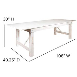 Flash Furniture HERCULES Series 9' x 40" Antique Rustic White Folding Farm Table and Two Bench Set