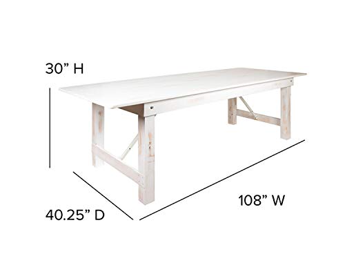 Flash Furniture HERCULES Series 9' x 40" Antique Rustic White Folding Farm Table and Two Bench Set