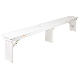 Flash Furniture HERCULES Series 9' x 40" Antique Rustic White Folding Farm Table and Two Bench Set