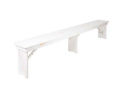 Flash Furniture HERCULES Series 9' x 40" Antique Rustic White Folding Farm Table and Two Bench Set