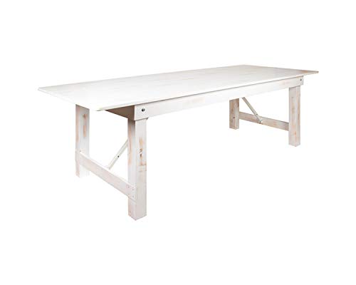 Flash Furniture HERCULES Series 9' x 40" Antique Rustic White Folding Farm Table and Two Bench Set