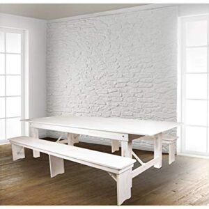 Flash Furniture HERCULES Series 9' x 40" Antique Rustic White Folding Farm Table and Two Bench Set