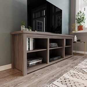 flash furniture kilead farmhouse tv stand for up to 80″ tvs-65 engineered wood framed media console with open storage, 65″, gray wash oak
