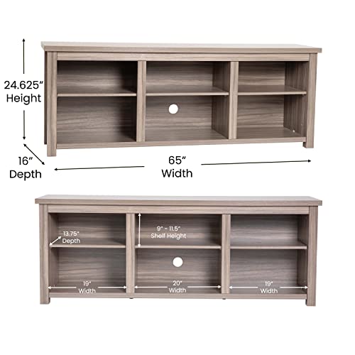 Flash Furniture Kilead Farmhouse TV Stand for up to 80" TVs-65 Engineered Wood Framed Media Console with Open Storage, 65", Gray Wash Oak