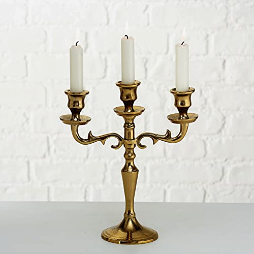 WHW Whole House Worlds Hamptons Three Arm Gold Candelabra, Hand Crafted of Aluminum, 10.25 Inches High, Weighted