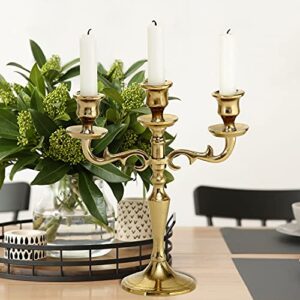 WHW Whole House Worlds Hamptons Three Arm Gold Candelabra, Hand Crafted of Aluminum, 10.25 Inches High, Weighted