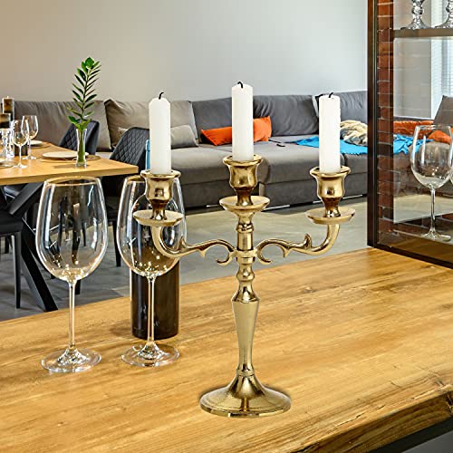 WHW Whole House Worlds Hamptons Three Arm Gold Candelabra, Hand Crafted of Aluminum, 10.25 Inches High, Weighted