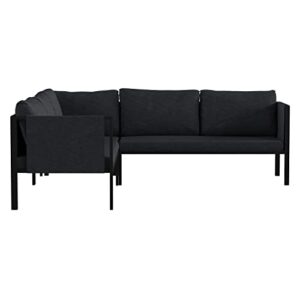 Flash Furniture Modern L-Shape Patio Sectional With Cushions - Contemporary Black Frame and Charcoal Cushions - 2 Storage Pockets - Zippered Removable Covers