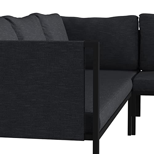 Flash Furniture Modern L-Shape Patio Sectional With Cushions - Contemporary Black Frame and Charcoal Cushions - 2 Storage Pockets - Zippered Removable Covers