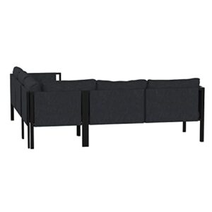 Flash Furniture Modern L-Shape Patio Sectional With Cushions - Contemporary Black Frame and Charcoal Cushions - 2 Storage Pockets - Zippered Removable Covers