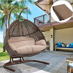 joybase 2-person hanging chair with stand, hanging egg chair, wicker rattan hanging chair with cushion for indoor outdoor garden patio