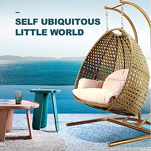 JOYBASE 2-Person Hanging Chair with Stand, Hanging Egg Chair, Wicker Rattan Hanging Chair with Cushion for Indoor Outdoor Garden Patio