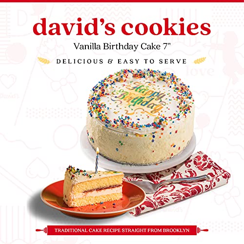 David's Cookies Vanilla Birthday Cake 7"- Premium Fresh Ingredients - Surprise Your Friend and Family With Our Vanilla and Raspberry Flavor Birthday Cake Dessert