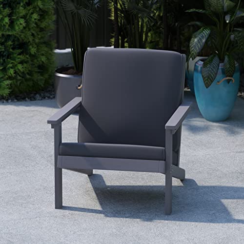 Flash Furniture Charlestown All-Weather Poly Resin Wood Adirondack Style Deep Seat Patio Club Chair with Cushions, Set of 1, Gray