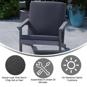 Flash Furniture Charlestown All-Weather Poly Resin Wood Adirondack Style Deep Seat Patio Club Chair with Cushions, Set of 1, Gray