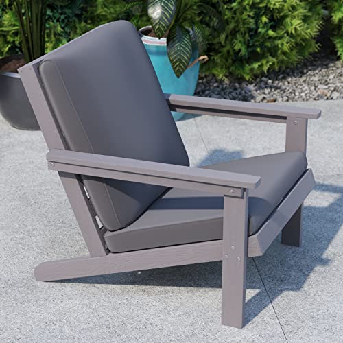 Flash Furniture Charlestown All-Weather Poly Resin Wood Adirondack Style Deep Seat Patio Club Chair with Cushions, Set of 1, Gray