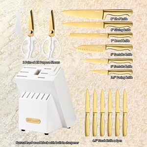 McCook® MC21G Knife Sets,15 Pieces Luxury Golden Titanium Kitchen Knife Block Sets with Built-in Sharpener