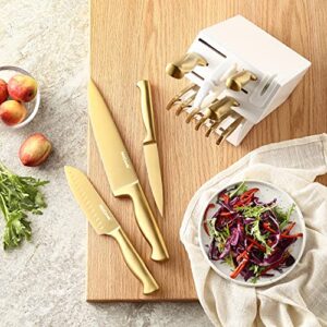 McCook® MC21G Knife Sets,15 Pieces Luxury Golden Titanium Kitchen Knife Block Sets with Built-in Sharpener