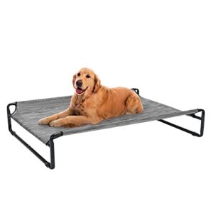 veehoo original cooling elevated dog bed, outdoor raised dog cots bed for large dogs, chew proof standing pet bed with washable breathable mesh, no-slip feet for indoor outdoor, large, black silver