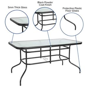 Flash Furniture 4 Flex Comfort Stack Chairs, 55" Tempered Glass Patio Table with Umbrella Hole, Gray