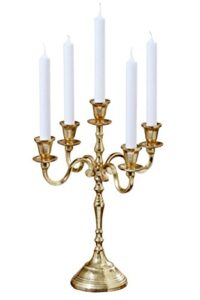 whw whole house worlds hamptons five candle golden candelabra, hand crafted of cast aluminum nickel, over 1 ft (15.75 inches)