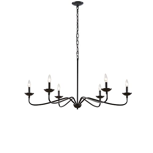 Hampton Hill Brighton Farmhouse Metal Rustic 6-Light Chandelier - Traditional Dining Room Antique Ceiling Lighting for Bedroom, 40" W x 40" D x 72" H, Matte Black