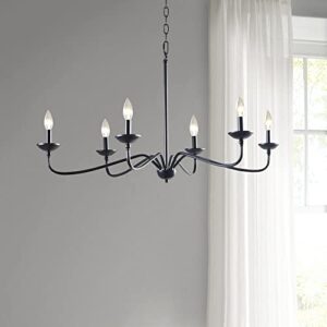 Hampton Hill Brighton Farmhouse Metal Rustic 6-Light Chandelier - Traditional Dining Room Antique Ceiling Lighting for Bedroom, 40" W x 40" D x 72" H, Matte Black