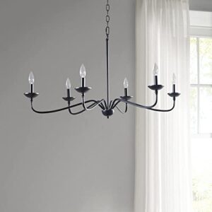 Hampton Hill Brighton Farmhouse Metal Rustic 6-Light Chandelier - Traditional Dining Room Antique Ceiling Lighting for Bedroom, 40" W x 40" D x 72" H, Matte Black