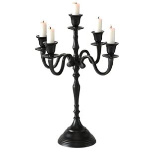 whw whole house worlds hamptons five candle candelabra, rustic black finish, centerpiece, hand crafted of cast aluminum nickel, over 1 ft high, (15 3/4 inches)