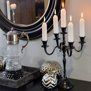 WHW Whole House Worlds Hamptons Five Candle Candelabra, Rustic Black Finish, Centerpiece, Hand Crafted of Cast Aluminum Nickel, Over 1 FT High, (15 3/4 Inches)