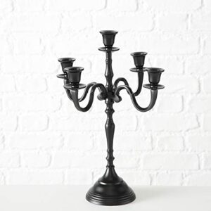 WHW Whole House Worlds Hamptons Five Candle Candelabra, Rustic Black Finish, Centerpiece, Hand Crafted of Cast Aluminum Nickel, Over 1 FT High, (15 3/4 Inches)