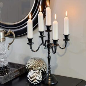 WHW Whole House Worlds Hamptons Five Candle Candelabra, Rustic Black Finish, Centerpiece, Hand Crafted of Cast Aluminum Nickel, Over 1 FT High, (15 3/4 Inches)