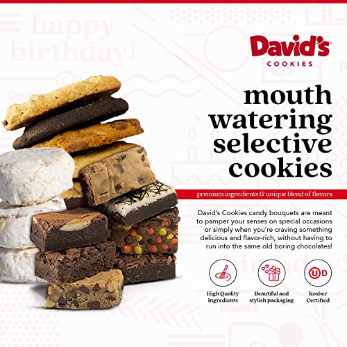 David’s Cookies Birthday Cookie Gift Basket - Gourmet Cookies with Chocolate Chips, Pecan Butter Meltaways, Brownies – Deliciously Flavored Cookies & Brownies with Themed Crate - Ideal Gift for Corporate Birthday Fathers Mothers Day Get Well and Other Spe